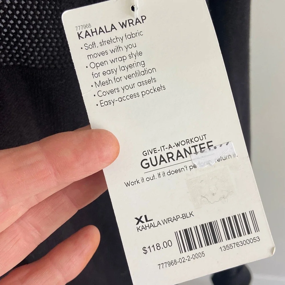 Athleta Kahala Wrap Black Open Front Mesh Cardigan XL 777968 Longline Sweater